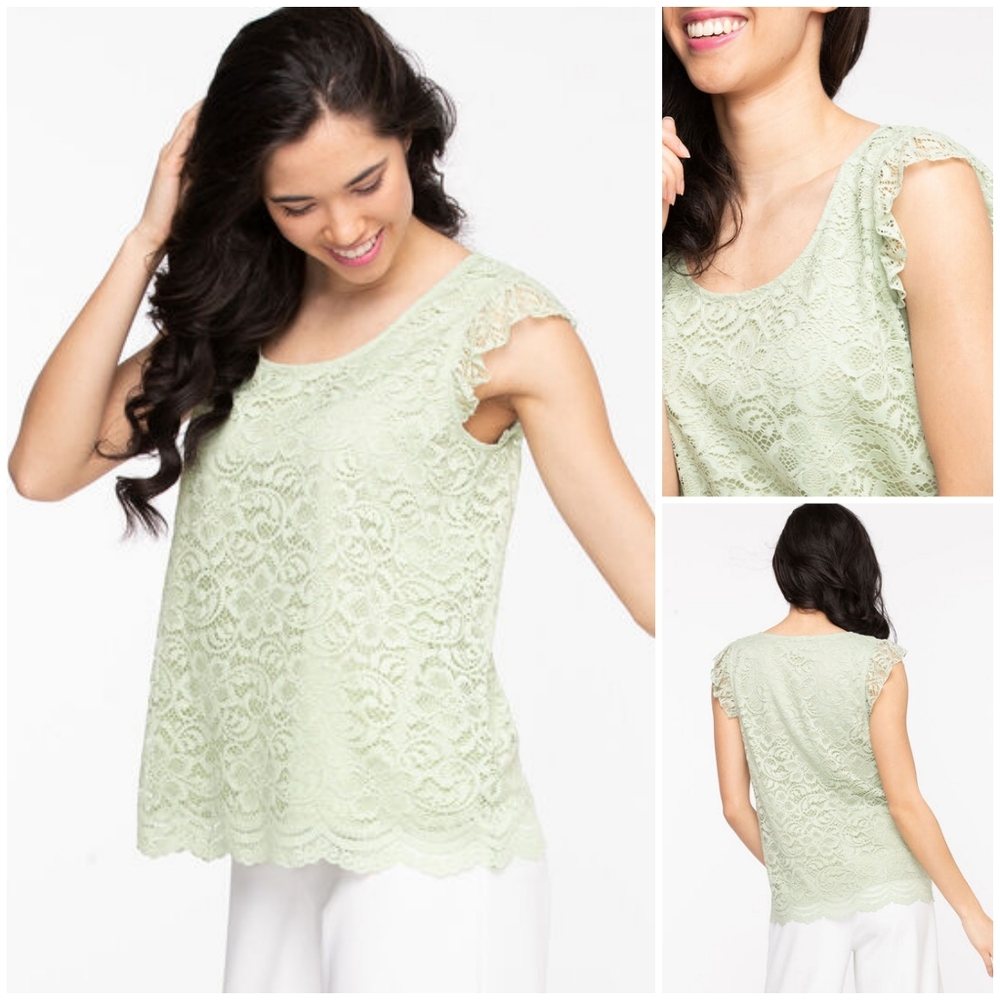 Ricki's Light Green Lace Ruffle Sleeve Top